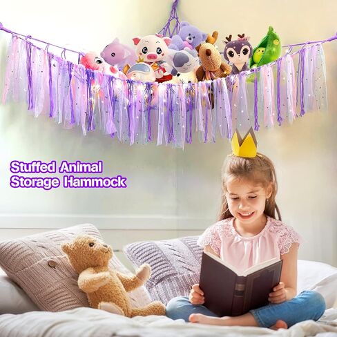 Stuffed Animal Storage Hammock Or Net,SLLFLY Toy Hammock With Led Light,Large Size Net For Stuffed Animals Corner,Perfect For Kids Room,Nursery,Playroom Bedroom (Pink) in Kuwait
