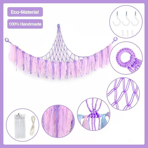 Stuffed Animal Storage Hammock Or Net,SLLFLY Toy Hammock With Led Light,Large Size Net For Stuffed Animals Corner,Perfect For Kids Room,Nursery,Playroom Bedroom (Pink) in Kuwait