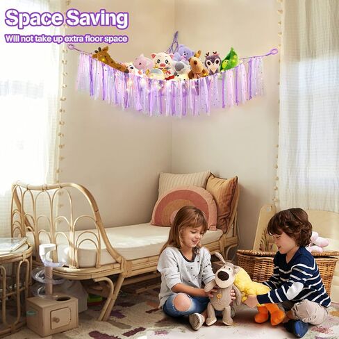 Stuffed Animal Storage Hammock Or Net,SLLFLY Toy Hammock With Led Light,Large Size Net For Stuffed Animals Corner,Perfect For Kids Room,Nursery,Playroom Bedroom (Pink) in Kuwait