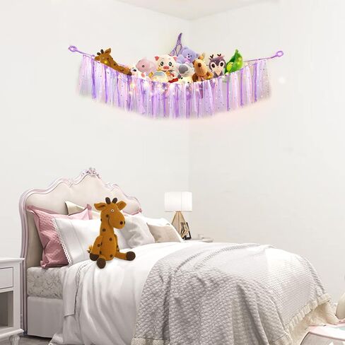 Stuffed Animal Storage Hammock Or Net,SLLFLY Toy Hammock With Led Light,Large Size Net For Stuffed Animals Corner,Perfect For Kids Room,Nursery,Playroom Bedroom (Pink) in Kuwait