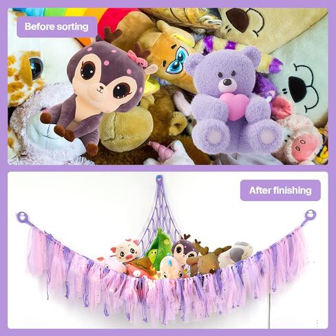 Stuffed Animal Storage Hammock Or Net,SLLFLY Toy Hammock With Led Light,Large Size Net For Stuffed Animals Corner,Perfect For Kids Room,Nursery,Playroom Bedroom (Pink) in Kuwait