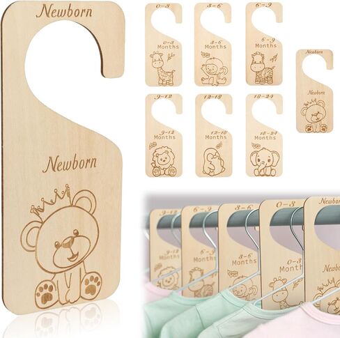 BOWINR Wooden Baby Closet Dividers Set of 7 Baby Clothes Organizer Baby Double-Sided Closet Organizer Cute Animal Theme Nursery Decor Neutral from Newborn to 24 Months in Kuwait