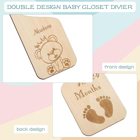 BOWINR Wooden Baby Closet Dividers Set of 7 Baby Clothes Organizer Baby Double-Sided Closet Organizer Cute Animal Theme Nursery Decor Neutral from Newborn to 24 Months in Kuwait