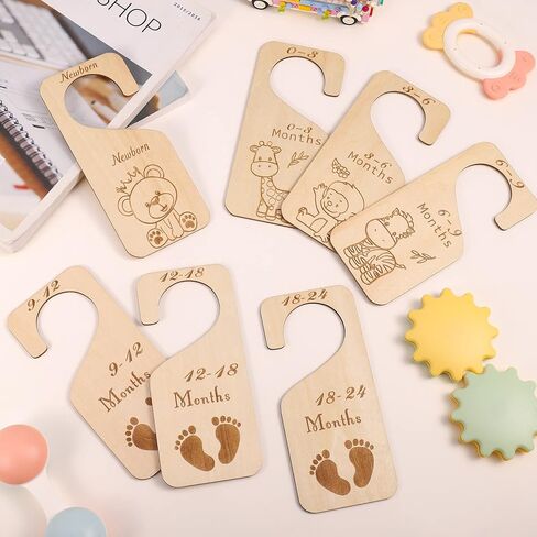 BOWINR Wooden Baby Closet Dividers Set of 7 Baby Clothes Organizer Baby Double-Sided Closet Organizer Cute Animal Theme Nursery Decor Neutral from Newborn to 24 Months in Kuwait