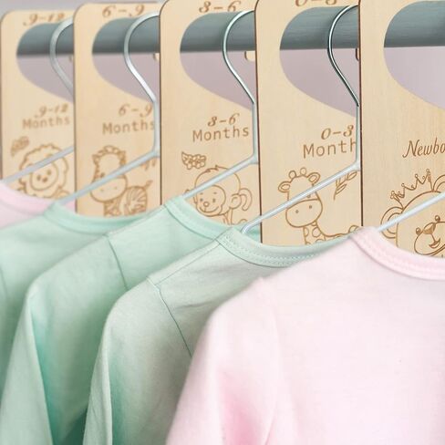 BOWINR Wooden Baby Closet Dividers Set of 7 Baby Clothes Organizer Baby Double-Sided Closet Organizer Cute Animal Theme Nursery Decor Neutral from Newborn to 24 Months in Kuwait