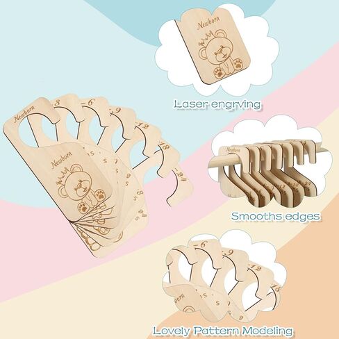BOWINR Wooden Baby Closet Dividers Set of 7 Baby Clothes Organizer Baby Double-Sided Closet Organizer Cute Animal Theme Nursery Decor Neutral from Newborn to 24 Months in Kuwait