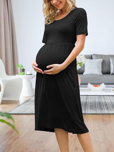 فستان Xpenyo نسائي كاجوال بأكمام قصيرة وخصر إمبراطوري مع جيوب in Kuwait