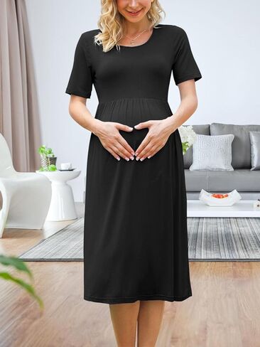 فستان Xpenyo نسائي كاجوال بأكمام قصيرة وخصر إمبراطوري مع جيوب in Kuwait