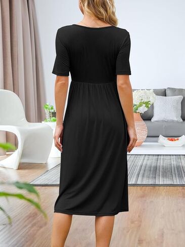 فستان Xpenyo نسائي كاجوال بأكمام قصيرة وخصر إمبراطوري مع جيوب in Kuwait