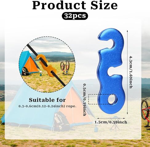 32 Pieces Aluminum Alloy Guyline Cord Adjusters Guyline Tensioner Tent Wind Rope Buckles Tent Rope Tensioners Paracord Tensioner for Tent Camping Hiking Backpacking Outdoor Activity in Saudi Arabia