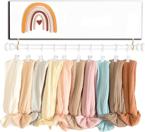 بوفي تاير حامل عصابة راس بتصميم بوهو بالوان قوس قزح، منظم عصابة راس للبنات الصغيرات، حامل فيونكة للشعر للفتيات الصغيرات، منظم تخزين اكسسوارات الشعر، ديكور محايد لغرفة الاطفال in Kuwait