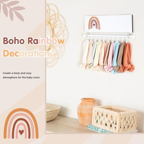 بوفي تاير حامل عصابة راس بتصميم بوهو بالوان قوس قزح، منظم عصابة راس للبنات الصغيرات، حامل فيونكة للشعر للفتيات الصغيرات، منظم تخزين اكسسوارات الشعر، ديكور محايد لغرفة الاطفال in Kuwait