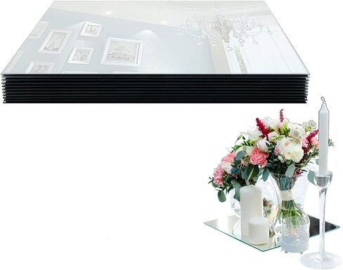 لوحات مرآة مقاس 30.48 × 38.1 سم مع حافة مستديرة (مجموعة من 12) - صينية مرآة زجاجية مستطيلة، قاعدة مثالية للقطع المركزية لطاولات الزفاف، وتزيين الحفلات، والشموع in Kuwait