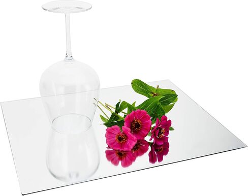 لوحات مرآة مقاس 30.48 × 38.1 سم مع حافة مستديرة (مجموعة من 12) - صينية مرآة زجاجية مستطيلة، قاعدة مثالية للقطع المركزية لطاولات الزفاف، وتزيين الحفلات، والشموع in Kuwait