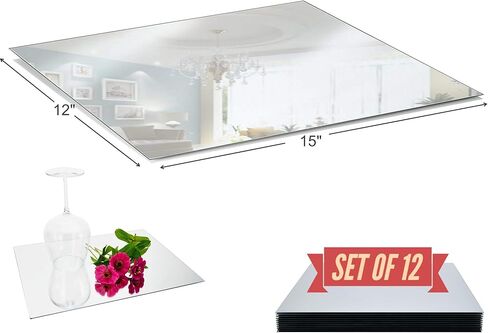 لوحات مرآة مقاس 30.48 × 38.1 سم مع حافة مستديرة (مجموعة من 12) - صينية مرآة زجاجية مستطيلة، قاعدة مثالية للقطع المركزية لطاولات الزفاف، وتزيين الحفلات، والشموع in Kuwait