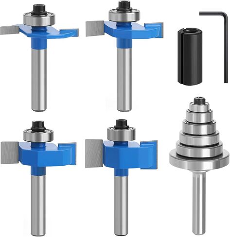 4 قطع لقم توجيه أرنب ساق 1/4 بوصة مع مجموعة محامل 6 (1/16 بوصة، 1/8 بوصة، 3/16 بوصة، 1/4 بوصة، 5/16 بوصة، 3/8 بوصة محامل) لحز الخشب، قابلة للتبديل محامل مع كوليه توجيه 1/2 بوصة إلى 1/4 بوصة in Kuwait