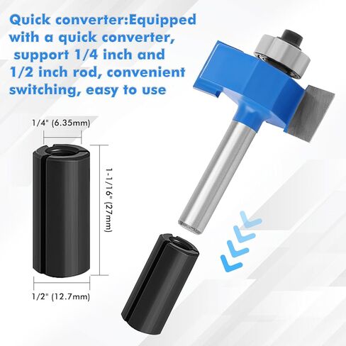 4 قطع لقم توجيه أرنب ساق 1/4 بوصة مع مجموعة محامل 6 (1/16 بوصة، 1/8 بوصة، 3/16 بوصة، 1/4 بوصة، 5/16 بوصة، 3/8 بوصة محامل) لحز الخشب، قابلة للتبديل محامل مع كوليه توجيه 1/2 بوصة إلى 1/4 بوصة in Kuwait