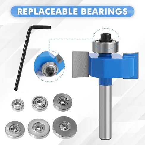 4 قطع لقم توجيه أرنب ساق 1/4 بوصة مع مجموعة محامل 6 (1/16 بوصة، 1/8 بوصة، 3/16 بوصة، 1/4 بوصة، 5/16 بوصة، 3/8 بوصة محامل) لحز الخشب، قابلة للتبديل محامل مع كوليه توجيه 1/2 بوصة إلى 1/4 بوصة in Kuwait