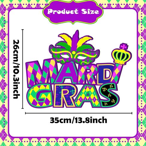Mardi Gras Party Decorations Hanging Sign, Mardi Gras Wooden Door Sign Wreath Garland for Carnival New Orleans Masquerade Mardi Gras Party Favors Supplies Indoor Outdoor 13.8x10 Inch in Kuwait