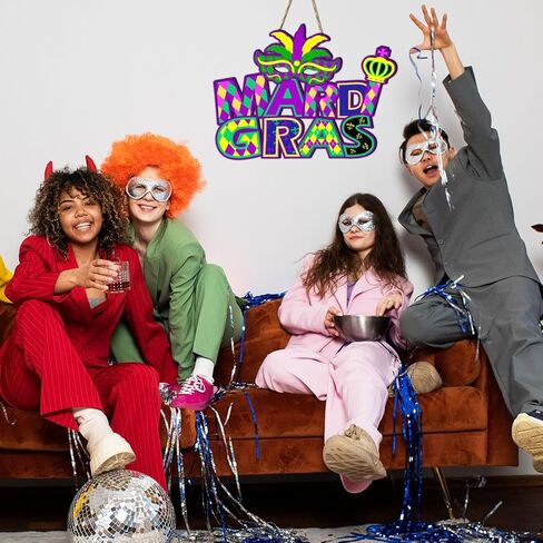 Mardi Gras Party Decorations Hanging Sign, Mardi Gras Wooden Door Sign Wreath Garland for Carnival New Orleans Masquerade Mardi Gras Party Favors Supplies Indoor Outdoor 13.8x10 Inch in Kuwait