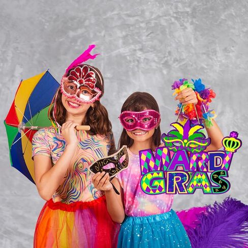 Mardi Gras Party Decorations Hanging Sign, Mardi Gras Wooden Door Sign Wreath Garland for Carnival New Orleans Masquerade Mardi Gras Party Favors Supplies Indoor Outdoor 13.8x10 Inch in Kuwait