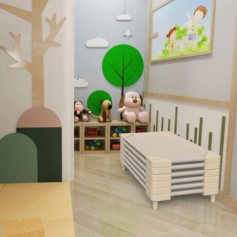 مهود الرعاية النهارية من نوجولون، مهود أطفال للرعاية النهارية، مهود أطفال قابلة للتكديس لمرحلة ما قبل المدرسة، مهود قيلولة لدولار الرعاية النهارية (بيج، 52 بوصة × 23 بوصة، 4 عبوات) in Kuwait