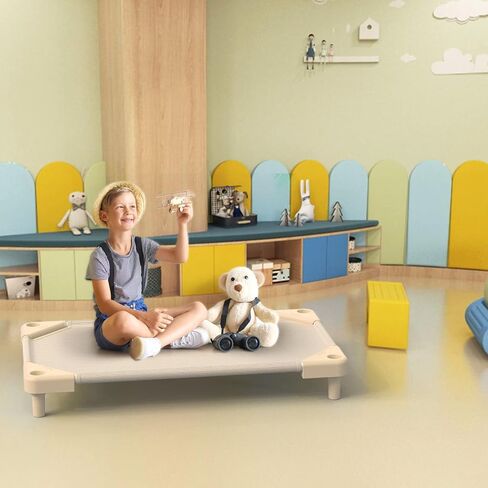 مهود الرعاية النهارية من نوجولون، مهود أطفال للرعاية النهارية، مهود أطفال قابلة للتكديس لمرحلة ما قبل المدرسة، مهود قيلولة لدولار الرعاية النهارية (بيج، 52 بوصة × 23 بوصة، 4 عبوات) in Kuwait