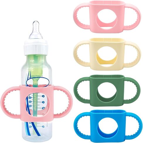 BeautyChen 5 Pack Baby Bottle Handles Compatible with Dr Brown Baby Bottles Soft Silicone Narrow Baby Bottles Handles Non-Slip Easy Grip Handles Dishwasher Safe (White, Pink, Yellow, Green,Light Blue) in Kuwait