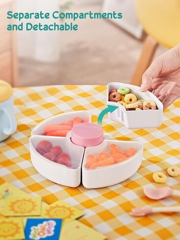 حاوية تخزين طعام الأطفال من هيتا، صندوق وجبات خفيفة للأطفال مع 4 حجرات وأغطية قابلة للإزالة، حاويات للوجبات الخفيفة قابلة لإعادة الاستخدام، مادة البولي بروبيلين الملائمة للطعام، خالية من مادة BPA وPVC (وردي) in Kuwait