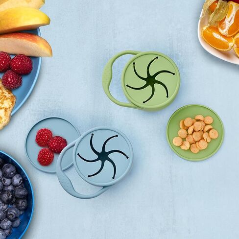 MumEZ Snack Cups for Toddlers, 2Pack Baby Snack Pots Food Grade Silicone Snack Cups, Spill-Proof Tops for Toddlers and Babies, Snack Spinner, Toddler Snack Pot in Saudi Arabia