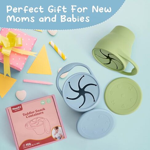 MumEZ Snack Cups for Toddlers, 2Pack Baby Snack Pots Food Grade Silicone Snack Cups, Spill-Proof Tops for Toddlers and Babies, Snack Spinner, Toddler Snack Pot in Saudi Arabia