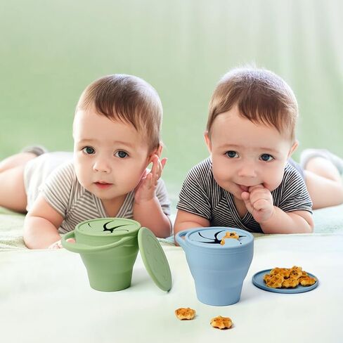 MumEZ Snack Cups for Toddlers, 2Pack Baby Snack Pots Food Grade Silicone Snack Cups, Spill-Proof Tops for Toddlers and Babies, Snack Spinner, Toddler Snack Pot in Saudi Arabia
