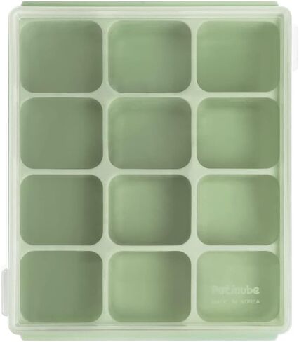 Silicone Freezer Tray, Baby Food Storage Cubes with Clip-On Lid, Freeze Baby Food, Soups, Purees, Ice, Easy and Safe Design, Made in Korea (12, Celadon Green) in Saudi Arabia