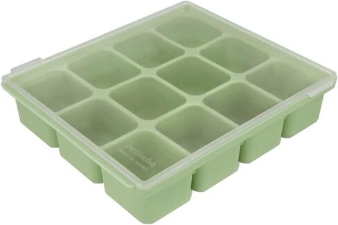 Silicone Freezer Tray, Baby Food Storage Cubes with Clip-On Lid, Freeze Baby Food, Soups, Purees, Ice, Easy and Safe Design, Made in Korea (12, Celadon Green) in Saudi Arabia