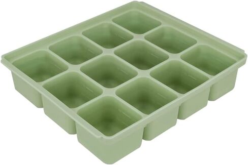 Silicone Freezer Tray, Baby Food Storage Cubes with Clip-On Lid, Freeze Baby Food, Soups, Purees, Ice, Easy and Safe Design, Made in Korea (12, Celadon Green) in Saudi Arabia