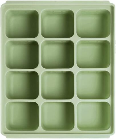 Silicone Freezer Tray, Baby Food Storage Cubes with Clip-On Lid, Freeze Baby Food, Soups, Purees, Ice, Easy and Safe Design, Made in Korea (12, Celadon Green) in Saudi Arabia