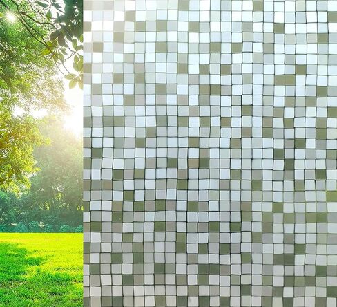 VSUDO 17.7" by 78.7" Mosaic Frosted Privacy Window Film, Removable Gray Mosaic Pattern Matte Window Film, Opaque Window Glass Covering, Static Cling Window Sticker for Home (9.68 Sq. Ft) in Saudi Arabia