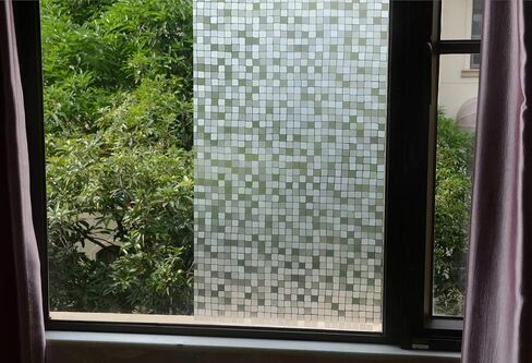 VSUDO 17.7" by 78.7" Mosaic Frosted Privacy Window Film, Removable Gray Mosaic Pattern Matte Window Film, Opaque Window Glass Covering, Static Cling Window Sticker for Home (9.68 Sq. Ft) in Saudi Arabia