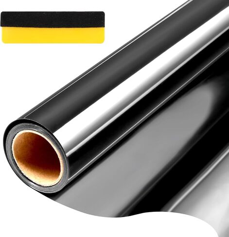 Tatub 35.4"x78" One Way Window Film Daytime Privacy Static Cling Mirror Window Tint for Home Office Door Living Room, Heat Reflective UV Blocking House Window Mirror Glass Tint, Black-Silver in Kuwait