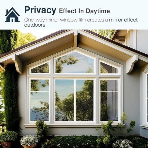 Tatub 35.4"x78" One Way Window Film Daytime Privacy Static Cling Mirror Window Tint for Home Office Door Living Room, Heat Reflective UV Blocking House Window Mirror Glass Tint, Black-Silver in Kuwait