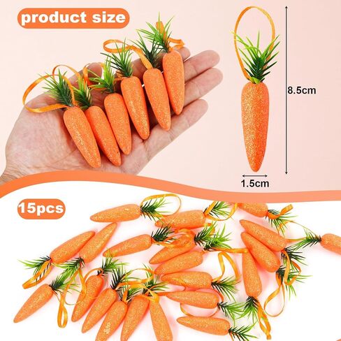 Easter Carrot Hanging Ornaments,15pcs Easter Carrot Decoration, DIY Carrots Crafts, Fake Vegetables for Party Festivals Decoration, Premium Foam Glitter Artificial Carrots Foam Mini Set in Kuwait