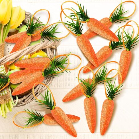 Easter Carrot Hanging Ornaments,15pcs Easter Carrot Decoration, DIY Carrots Crafts, Fake Vegetables for Party Festivals Decoration, Premium Foam Glitter Artificial Carrots Foam Mini Set in Kuwait