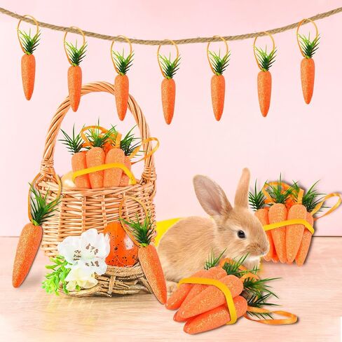 Easter Carrot Hanging Ornaments,15pcs Easter Carrot Decoration, DIY Carrots Crafts, Fake Vegetables for Party Festivals Decoration, Premium Foam Glitter Artificial Carrots Foam Mini Set in Kuwait