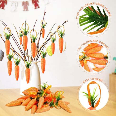 Easter Carrot Hanging Ornaments,15pcs Easter Carrot Decoration, DIY Carrots Crafts, Fake Vegetables for Party Festivals Decoration, Premium Foam Glitter Artificial Carrots Foam Mini Set in Kuwait