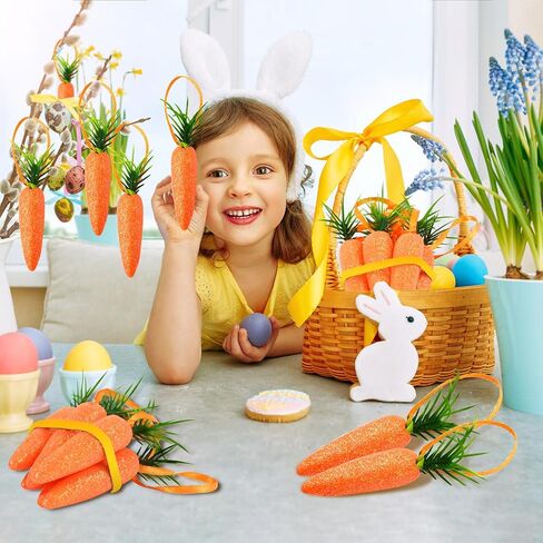 Easter Carrot Hanging Ornaments,15pcs Easter Carrot Decoration, DIY Carrots Crafts, Fake Vegetables for Party Festivals Decoration, Premium Foam Glitter Artificial Carrots Foam Mini Set in Kuwait
