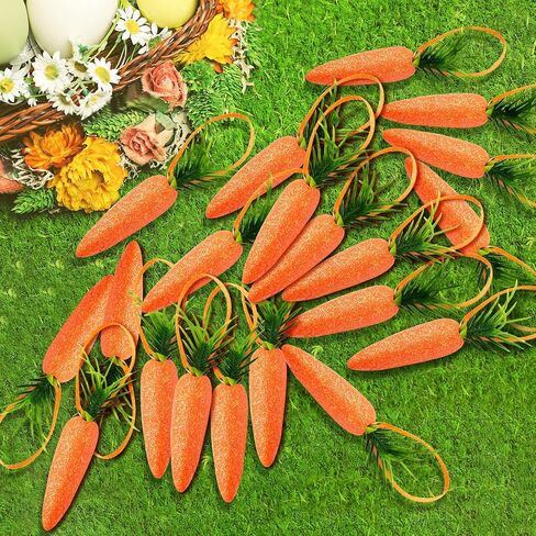 Easter Carrot Hanging Ornaments,15pcs Easter Carrot Decoration, DIY Carrots Crafts, Fake Vegetables for Party Festivals Decoration, Premium Foam Glitter Artificial Carrots Foam Mini Set in Kuwait