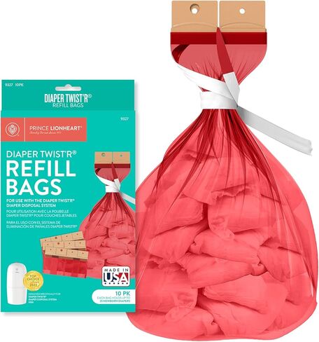 Prince Lionheart Refill Bags 10PACK for Diaper Twist’R Pail, 7-Layer Diaper Disposable Bags with Odors Free Patented Technology Made in USA in Kuwait