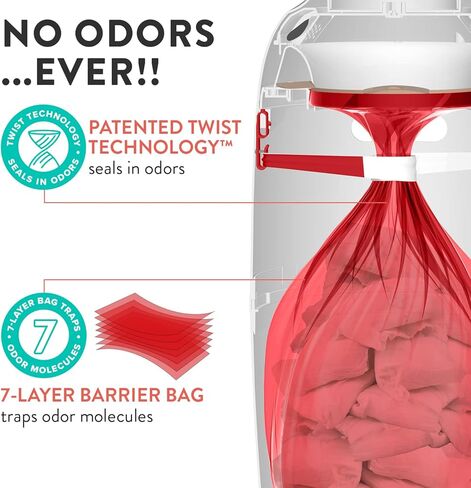Prince Lionheart Refill Bags 10PACK for Diaper Twist’R Pail, 7-Layer Diaper Disposable Bags with Odors Free Patented Technology Made in USA in Kuwait