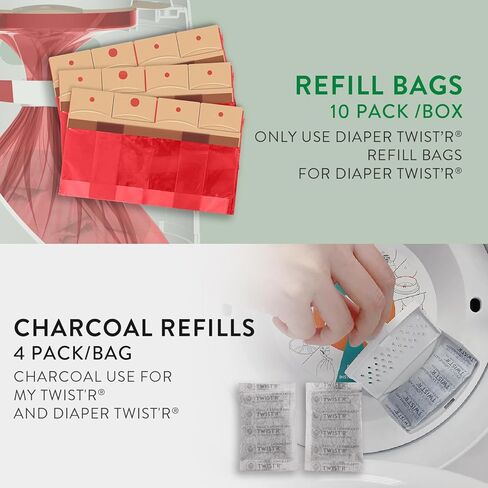 Prince Lionheart Refill Bags 10PACK for Diaper Twist’R Pail, 7-Layer Diaper Disposable Bags with Odors Free Patented Technology Made in USA in Kuwait