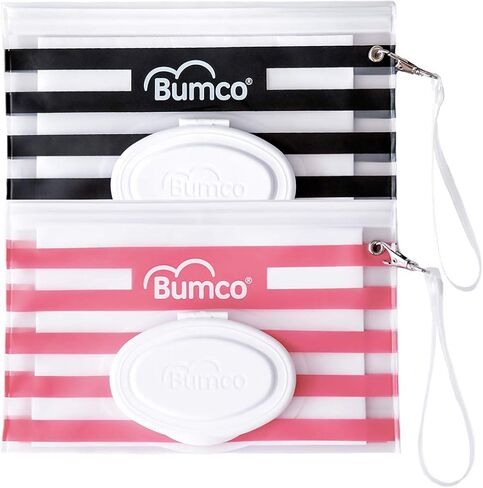Bumco Reusable Travel Baby Wipes Case and Refillable Dispenser (Black) | Airtight refillable container keeps wet wipes moist. Portable diaper bag organizer and carrying clutch. Unique baby gift. in Saudi Arabia